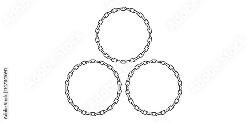 Texture chain round frame. Circle border chains silhouette black and white isolated on background. Chainlet design element