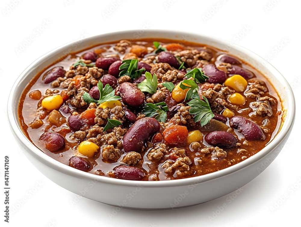 Hot savory chili with ground beef and fresh herbs high resolution photo Hot savory chili with ground beef and fresh herbs high resolution photo