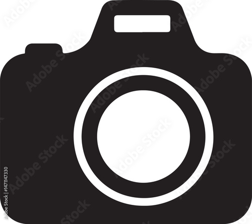 Silhouette of a DSLR camera with lens and flash, tech shape on white background_traced