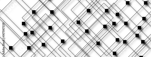 Abstract minimalist black and white geometric pattern with squares and diagonal lines. Complexity and  optical illusion line density . Network high digital technology with connecting points