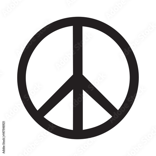 Black Peace Symbol Icon for Social Justice, Anti-war, and Love Movements.