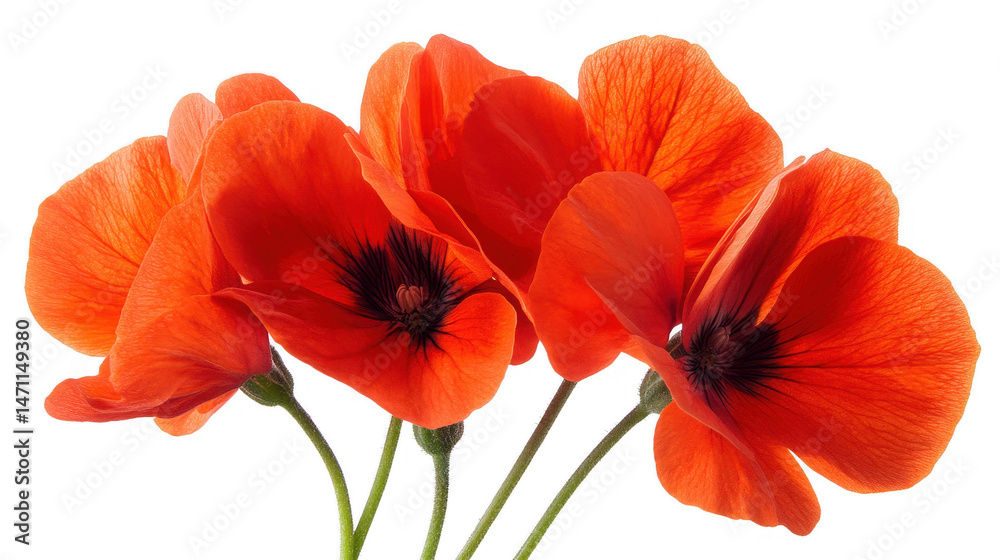 Fototapeta premium Elegant floral arrangement of vibrant red poppy flowers on PNG transparent background