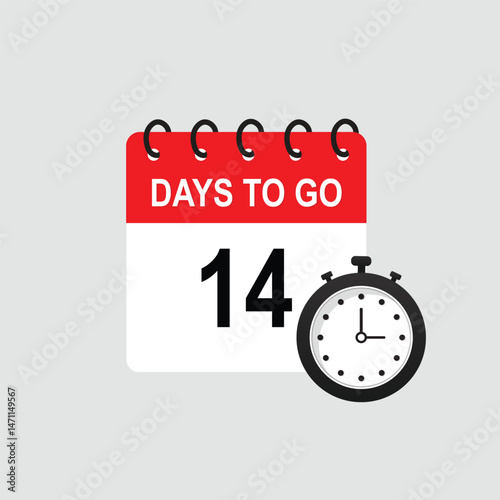 14 DAYS TO GO CALENDER AND WATCH ICON DESIGN RED COLOR