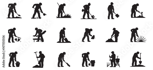 construction worker icons performing various tasks, ideal for construction, labor, and industry-related content.