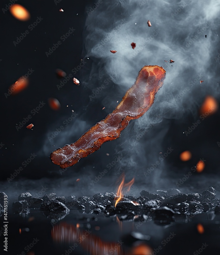 Fototapeta premium Crispy bacon, smoky flames