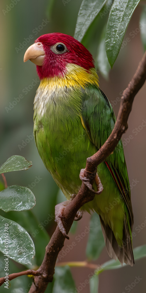 Obraz premium Vibrant Parrot Perched Amidst Lush Tropical Foliage