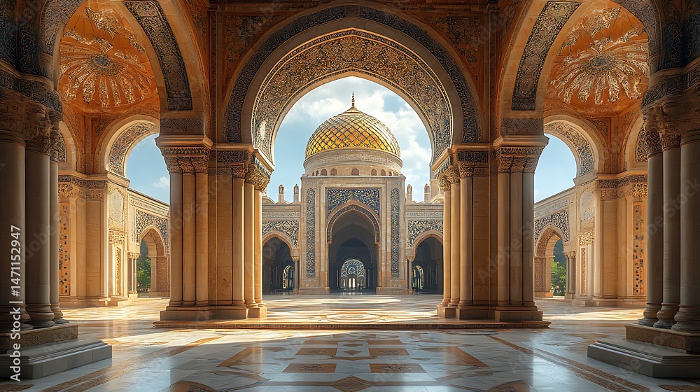 Fototapeta premium Magnificent mosque surrounded by palm trees high resolution picture