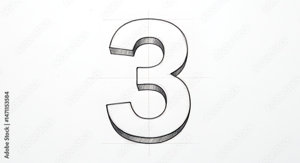 Naklejka premium Hand drawn number three 3 d graphic