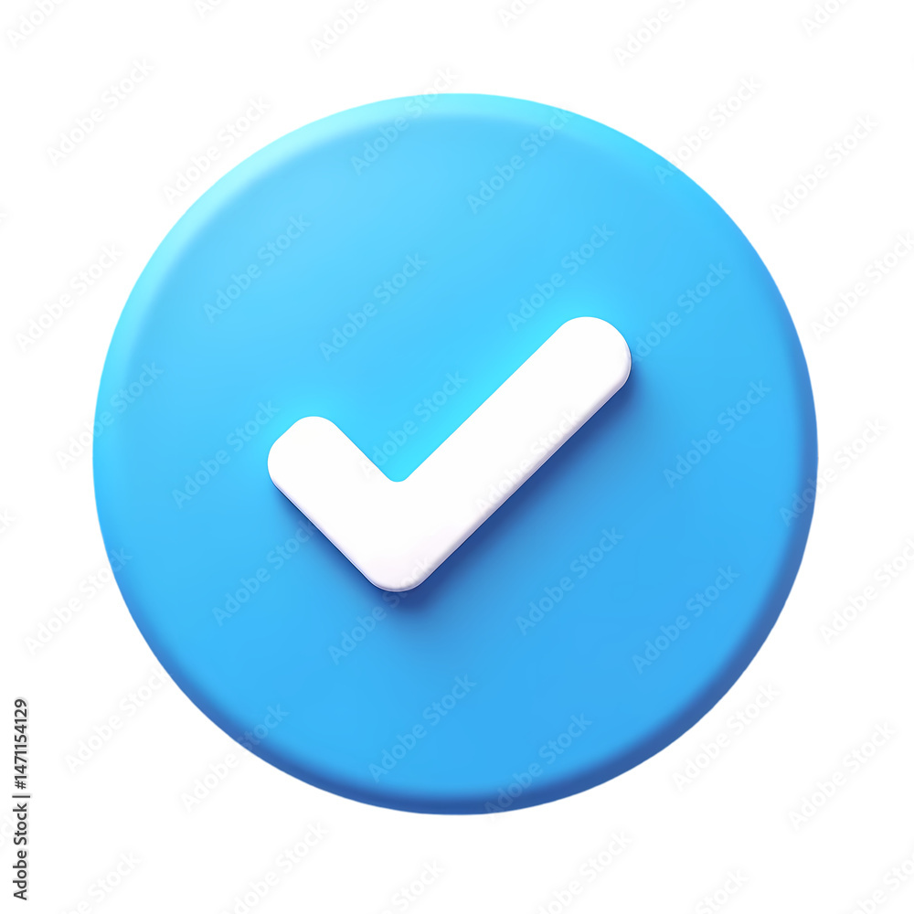 3D Check Mark Icon Blue Circle and White Tick isolated on transparent background 3D Check Mark Icon Blue Circle and White Tick isolated on transparent background
