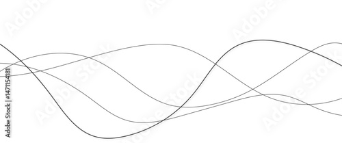 Thin wavy line abstract background. Wavy line horizontal divider outline minimalist background. Abstract black lines wave curve motion on white background. Vector Illustration. 