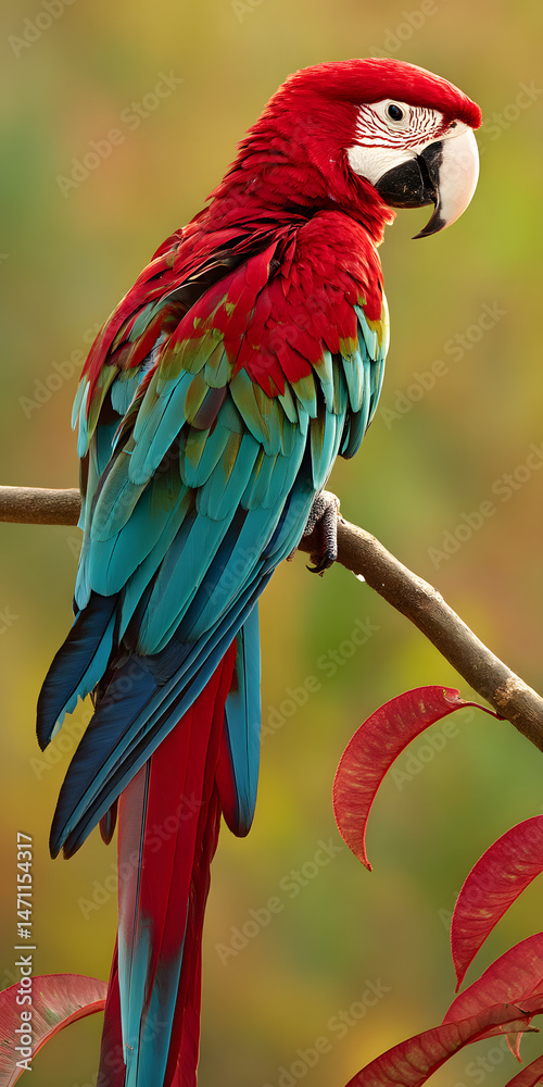 Obraz premium Vibrant Parrot Perched Among Lush Tropical Foliage