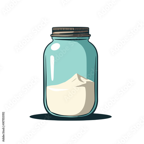 Stylish glass jar filled with powder, minimalist design concept