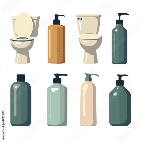 Minimalist zero waste bathroom essentials in flat design, eco-friendly concept