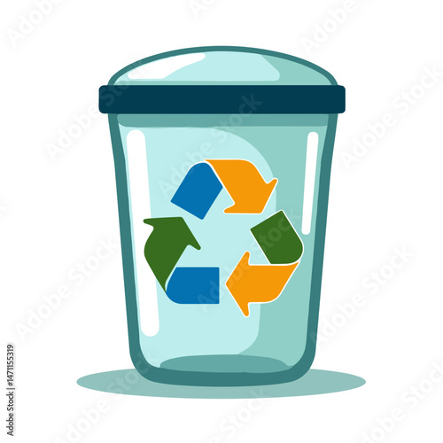 Glass recycling bin illustration in pop art style, eco-awareness
