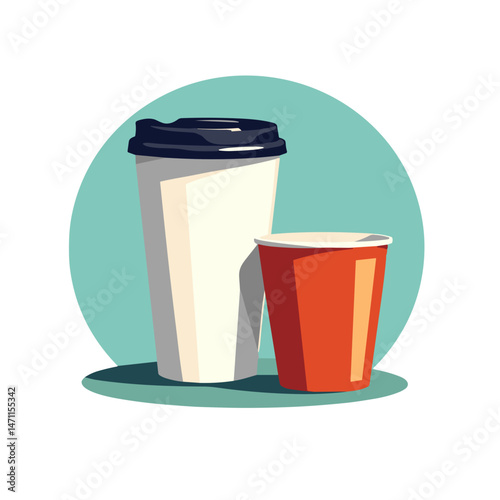 Eco-friendly paper cups and compost bin, sustainability awareness