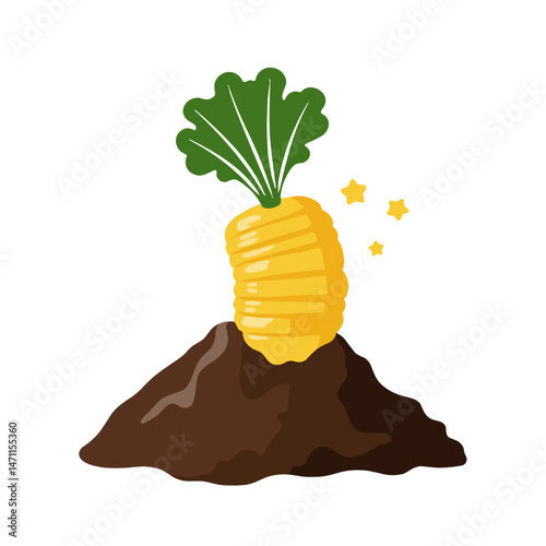 Stylized vegetable peel on compost pile, eco-awareness concept