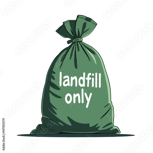 Eco-friendly trash bag illustration promoting landfill awareness, sustainability