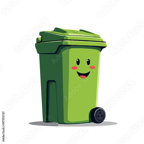 Cheerful compost bin with happy face icon, eco-friendly design