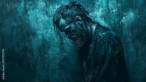 Grunge texture background in dark teal highlighted by silver accents with tarnished and layered finishes