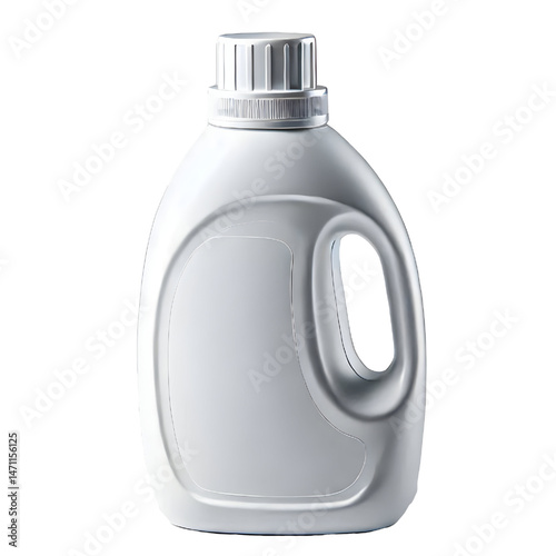 Empty white plastic detergent bottle