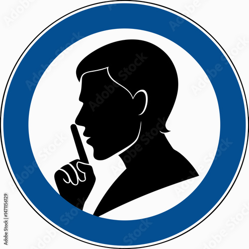 Silhouette of a man making a shushing gesture, signifying quiet zone and silence