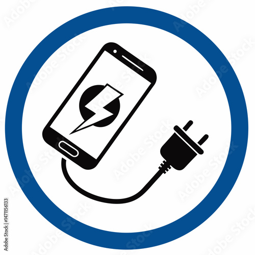 Smartphone with charging plug, symbol indicating charging station availability