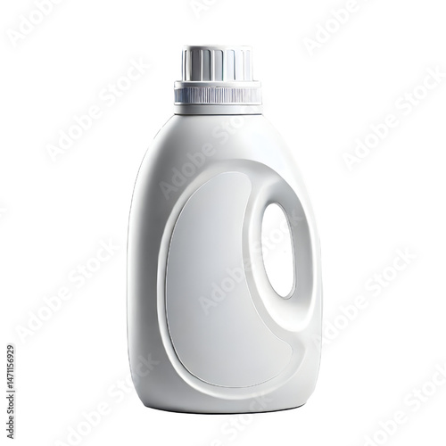 Empty white plastic detergent bottle