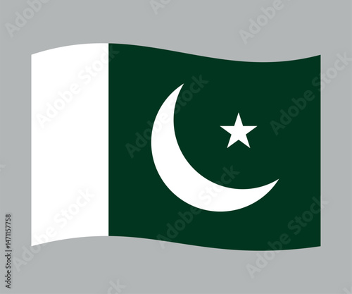 Waving Pakistani Flag with Crescent and Star Vector