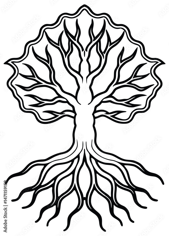 Obraz premium Abstract Tree Roots Icon on White Background
