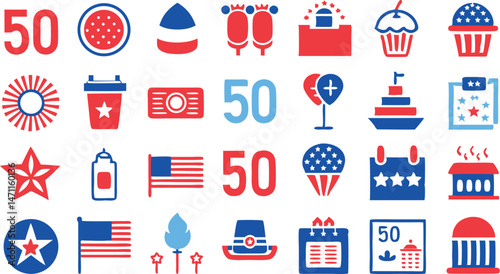 Utilize a Diverse Set of Patriotic Vector Icons to Commemorate Labor Day and the Fourth of July in Your Designs