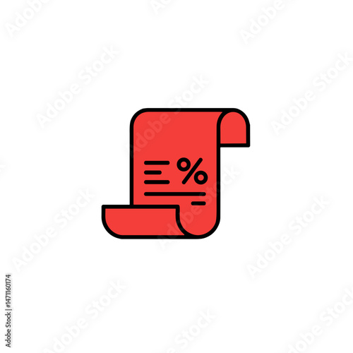 Discount receipt icon in red for shopping apps, ecommerce invoices, and promo offers