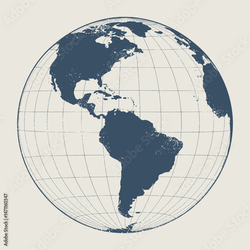 Geographic representation of the Americas on a spherical grid map