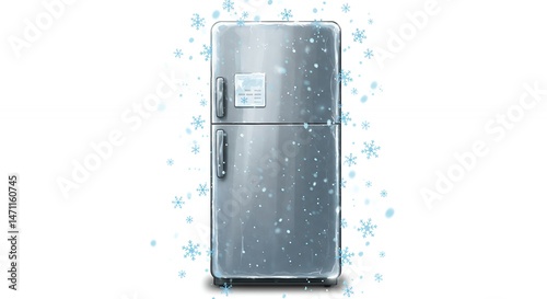 Silver refrigerator isolated on white background modern kitchen appliance illustration