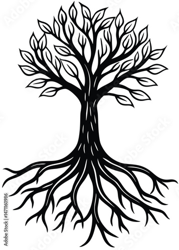 Dark Tree Roots Icon on White Background