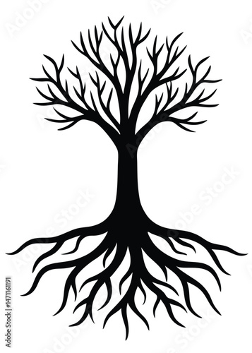Dark Tree Roots Icon on White Background