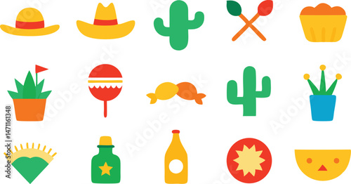 Enhance Your Designs with a Collection of Cinco de Mayo Icons Showcasing Mexican Cultural Symbols and Decorations