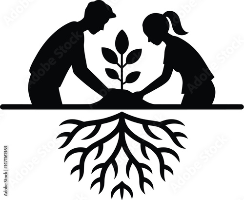 People planting a tree symbolizing growth sustainability and environmental conservation