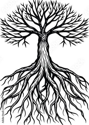 Decorative Tree Roots Vector on White Background