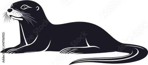 Artistic Silhouette of a River Otter in Monochrome Black and White