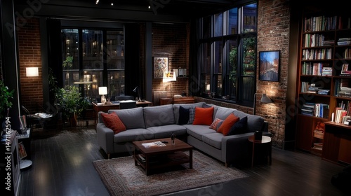 A cozy living room designed in warm cluttercore style with layered decor