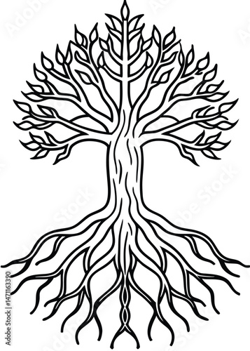 Minimal Tree Roots Icon on White Background
