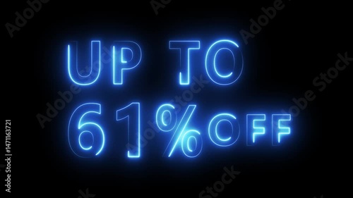 Neon sale discount offer. Promotion sale animation.