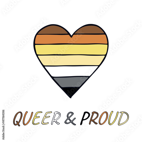 Colorful heart shape Bear brotherhood pride flag Happy pride day LGBTQIA community Pride Month Vector hand drawn doodle for posters, stickers, logo, cards