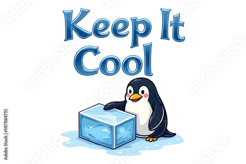 "Keep It Cool Penguin T-Shirt – Suave Design with Icy Blue and Silver Gradients"