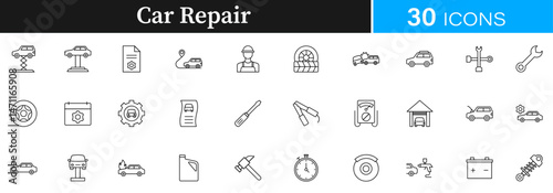 Car Repair, car services icon pack | Detailed Outline | Editable Stoke 30 icon | Victor illustrator.