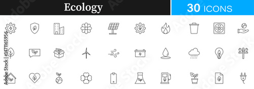Ecology, energy icon pack | Detailed Outline | Editable Stoke 30 icon | Victor illustrator.