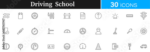 Driving school, driving, school icon pack | Detailed Outline | Editable Stoke 30 icon | Victor illustrator.