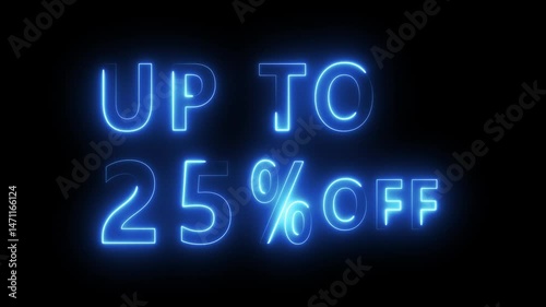 Neon sale discount offer. Promotion sale animation.