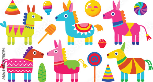 Bright And Festive Donkey And Llama Pinata Clipart For Mexican Party Themes