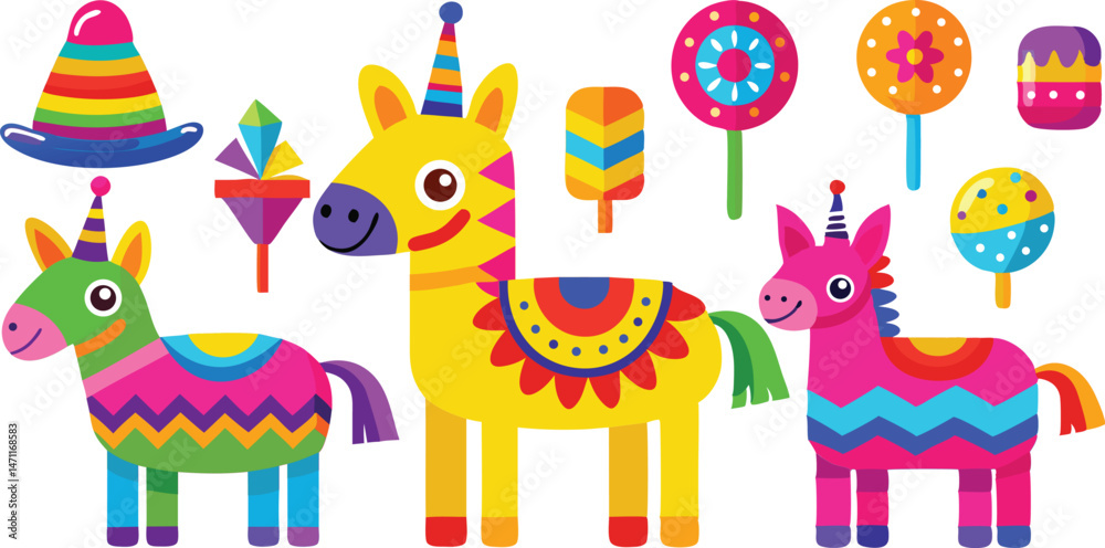 Detailed Pinata Vector Set Perfect For Cinco De Mayo Celebrations